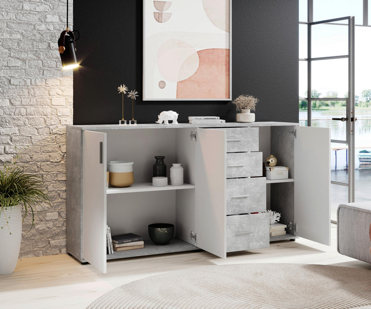 KOMODA, sivá, biela, 160/82/35 cm - sivá/biela, Konventionell, kompozitné drevo/plast (160/82/35cm) - Carryhome