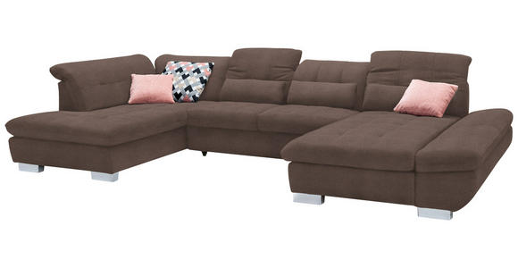 WOHNLANDSCHAFT  in Mikrofaser Hellbraun  - Chromfarben/Hellbraun, Design, Kunststoff/Textil (211/350/204cm) - Xora