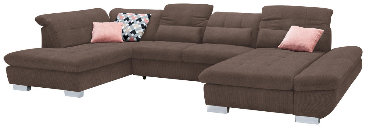 WOHNLANDSCHAFT in Mikrofaser Hellbraun  - Chromfarben/Hellbraun, Design, Kunststoff/Textil (211/350/204cm) - Xora