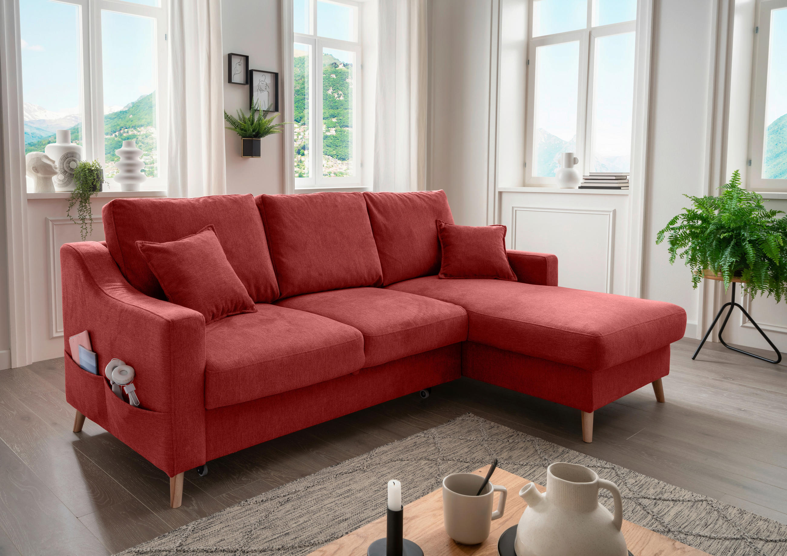 ECKSOFA in Chenille - Naturfarben, MODERN, Holz/Textil (228/150cm) - Livetastic