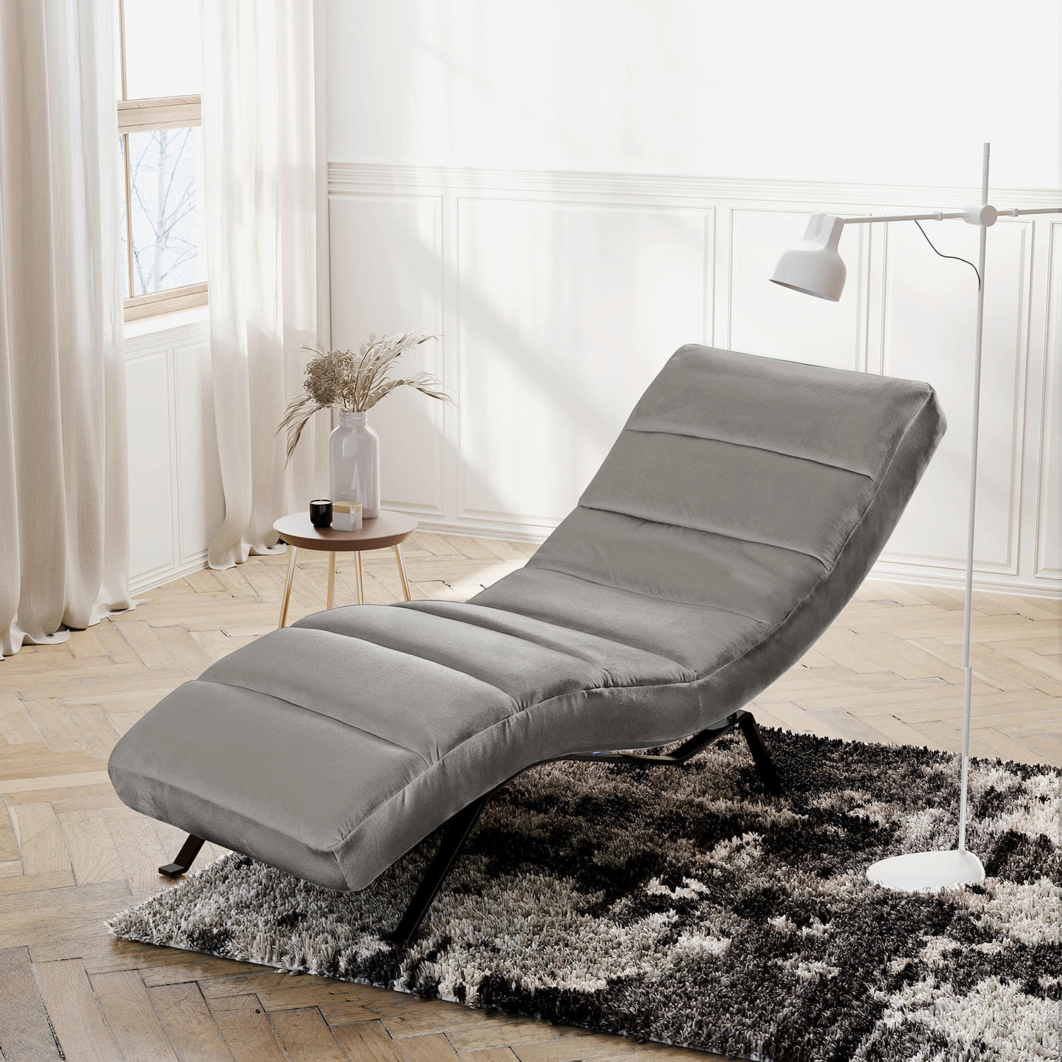 RELAXLIEGE SWING Samt Dunkelgrau  - Dunkelgrau/Schwarz, Design, Textil/Metall (65/65-95/171cm) - Livetastic