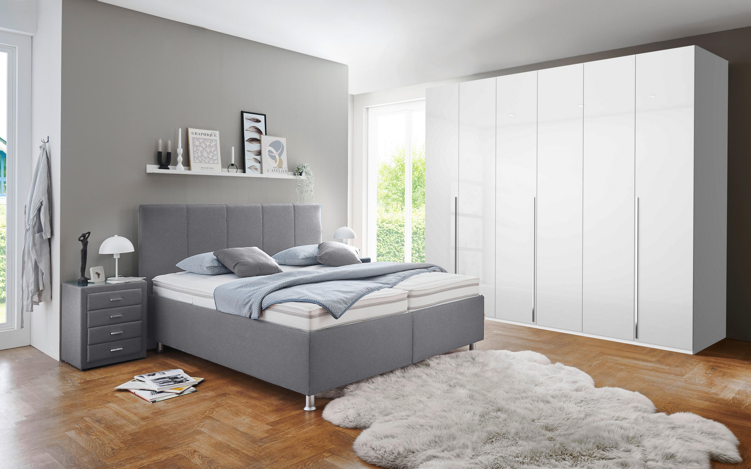 POLSTERBETT 160/200 cm  in Grau  - Weiss/Alufarben, Modern, Holz/Holzwerkstoff (160/200cm) - Beldomo - Sleep