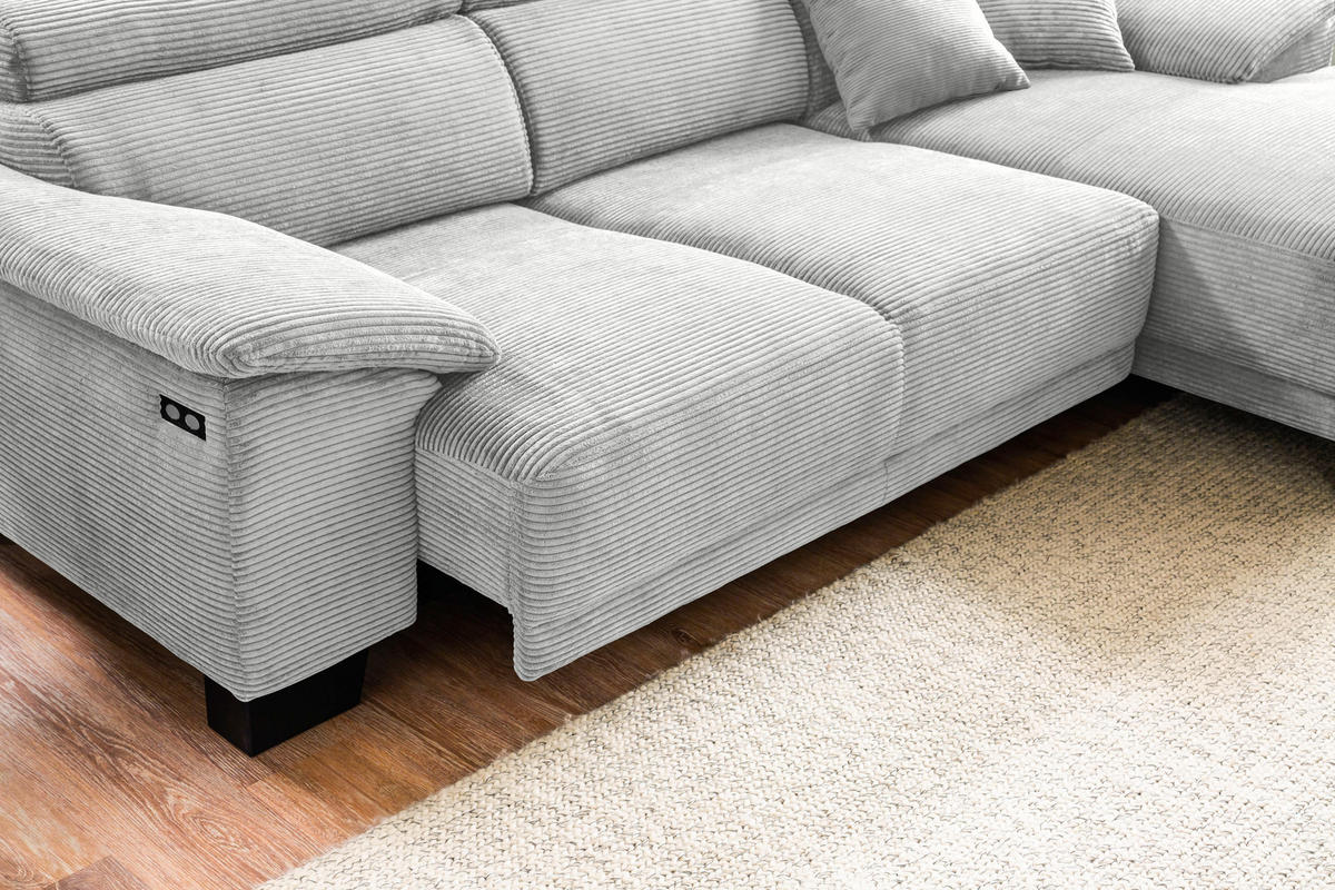 ECKSOFA in Cord Grau  - Schwarz/Grau, Design, Holz/Textil (270/174cm) - Pure Home Lifestyle