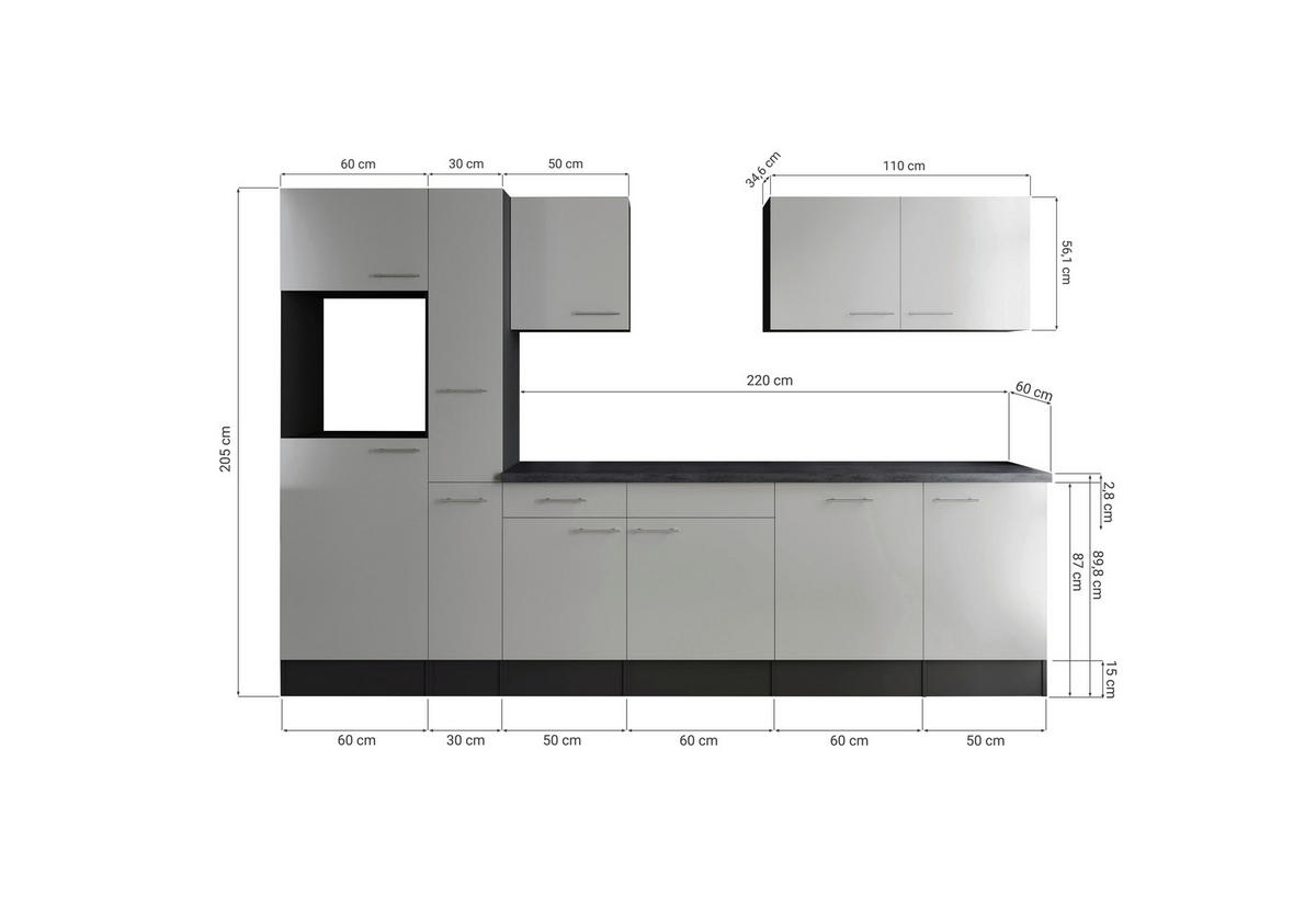 MODULKÖK UTAN VITVAROR 310 cm   i grå, vit  - vit/silver, Design, metall/trämaterial (310cm) - Respekta