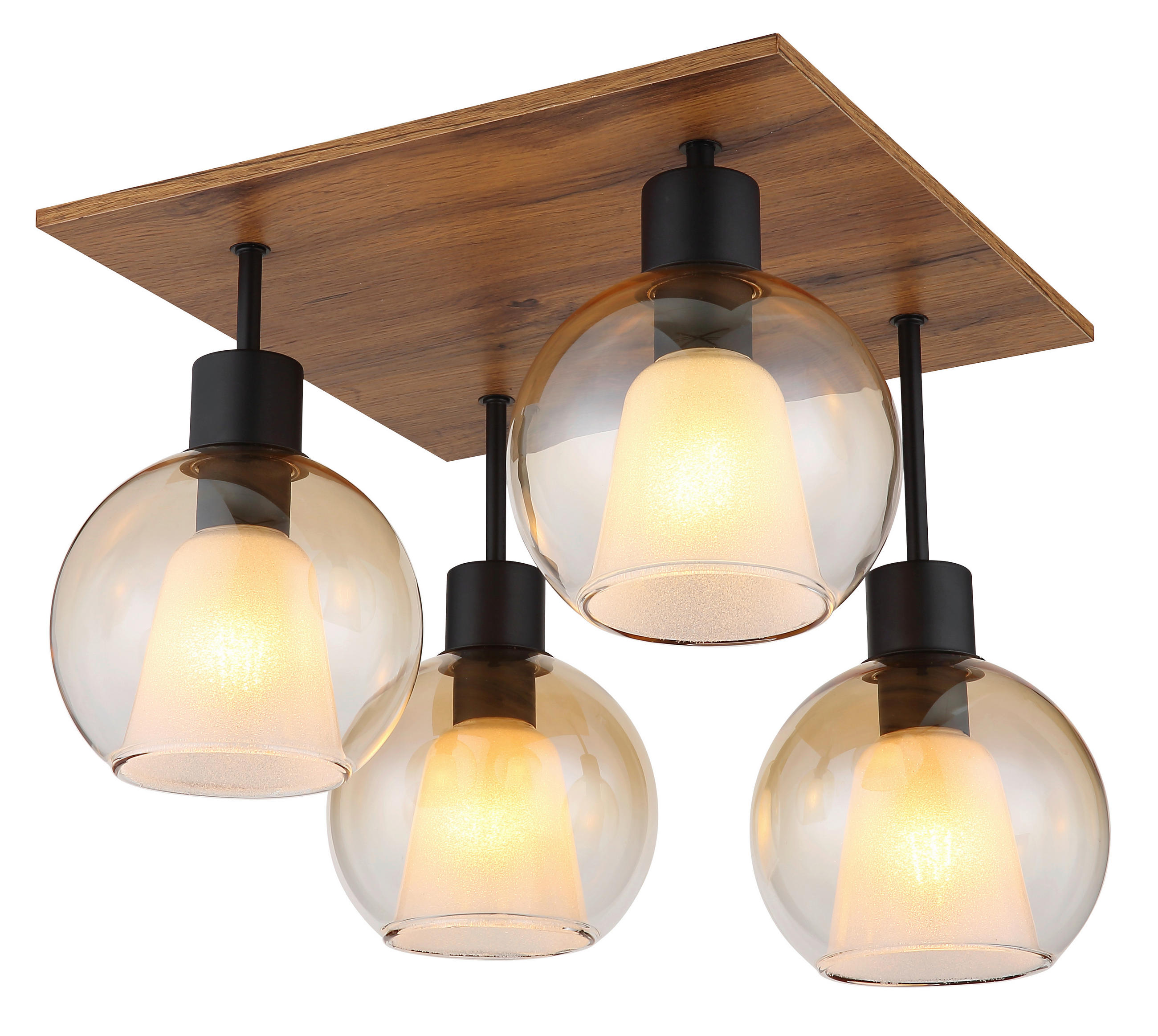 DECKENLEUCHTE    43/43/38 cm  - Klar/Dunkelbraun, Basics, Glas/Holzwerkstoff (43/43/38cm) - Globo