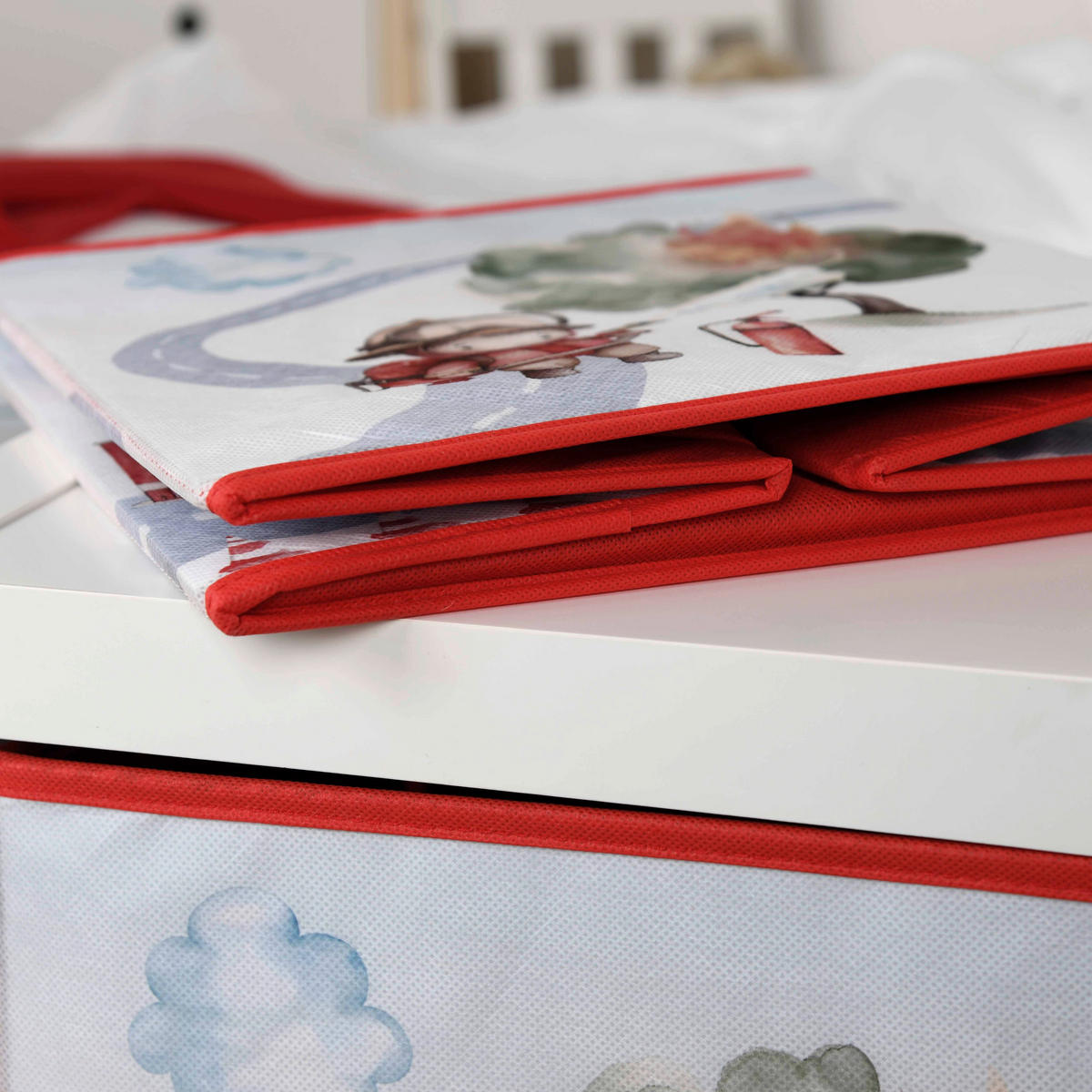 AUFBEWAHRUNGSBOX Feuerwehr  - Rot/Weiß, Basics, Textil (30/30/30cm) - Herding