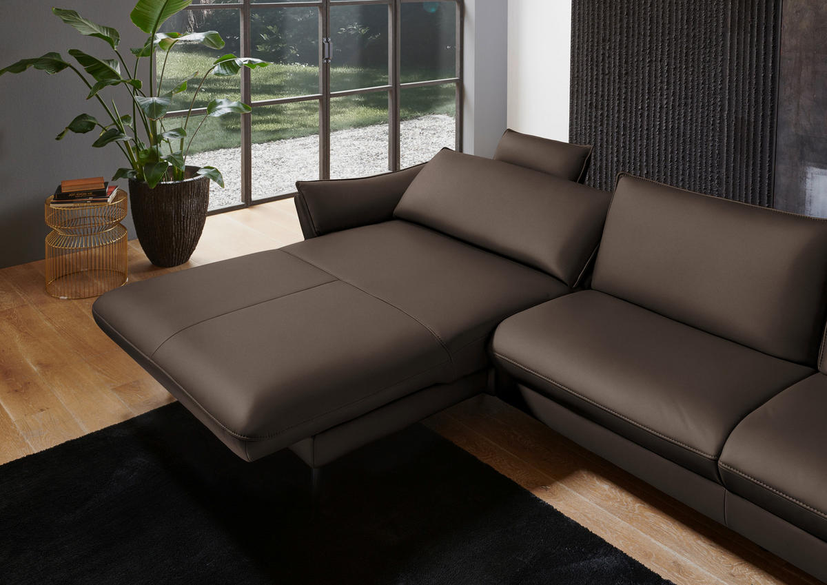 ECKSOFA in Echtleder Dunkelbraun  - Dunkelbraun/Schwarz, Design, Leder/Metall (172/334cm) - Valdera