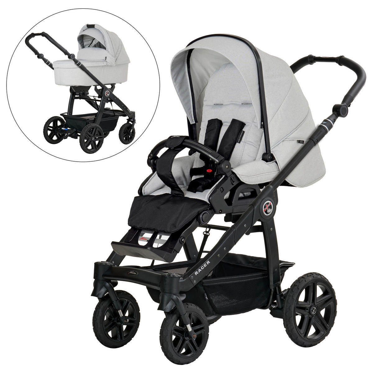 KINDERWAGENSET RACER GTS  - Hellgrau/Cappuccino, Basics, Textil/Metall (59/113/101cm) - Hartan