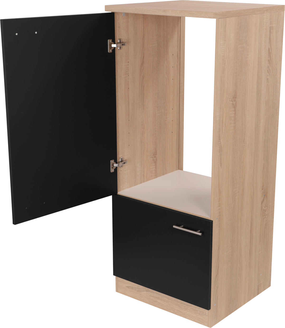 GERÄTEUMBAUSCHRANK 60/144,8/60 cm  in Schwarz, Eichefarben  - Eichefarben/Silberfarben, Basics, Holzwerkstoff/Metall (60/144,8/60cm) - Respekta
