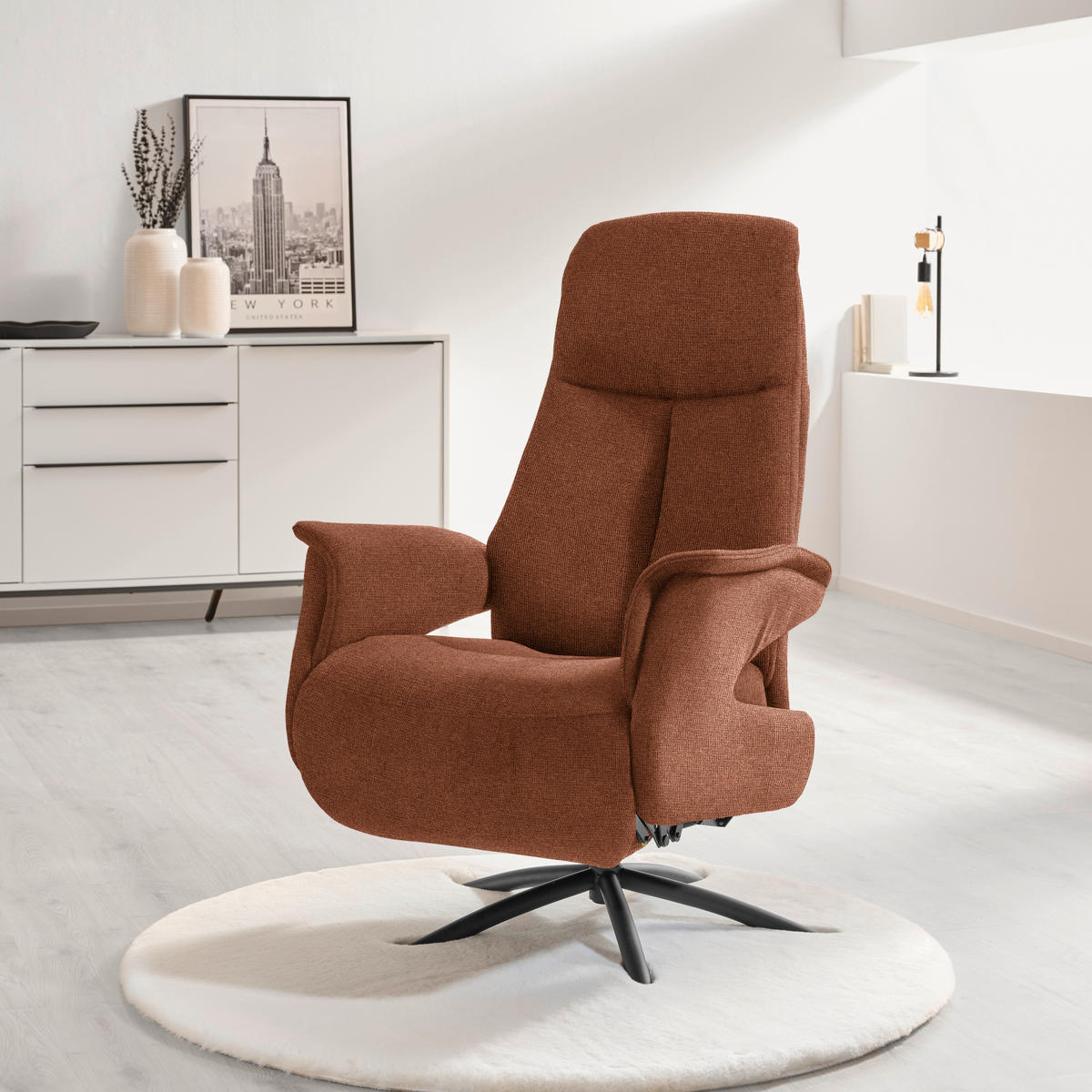 RELAXSESSEL in Textil Cognac  - Cognac/Schwarz, Design, Textil/Metall (73/108/86cm) - Welnova