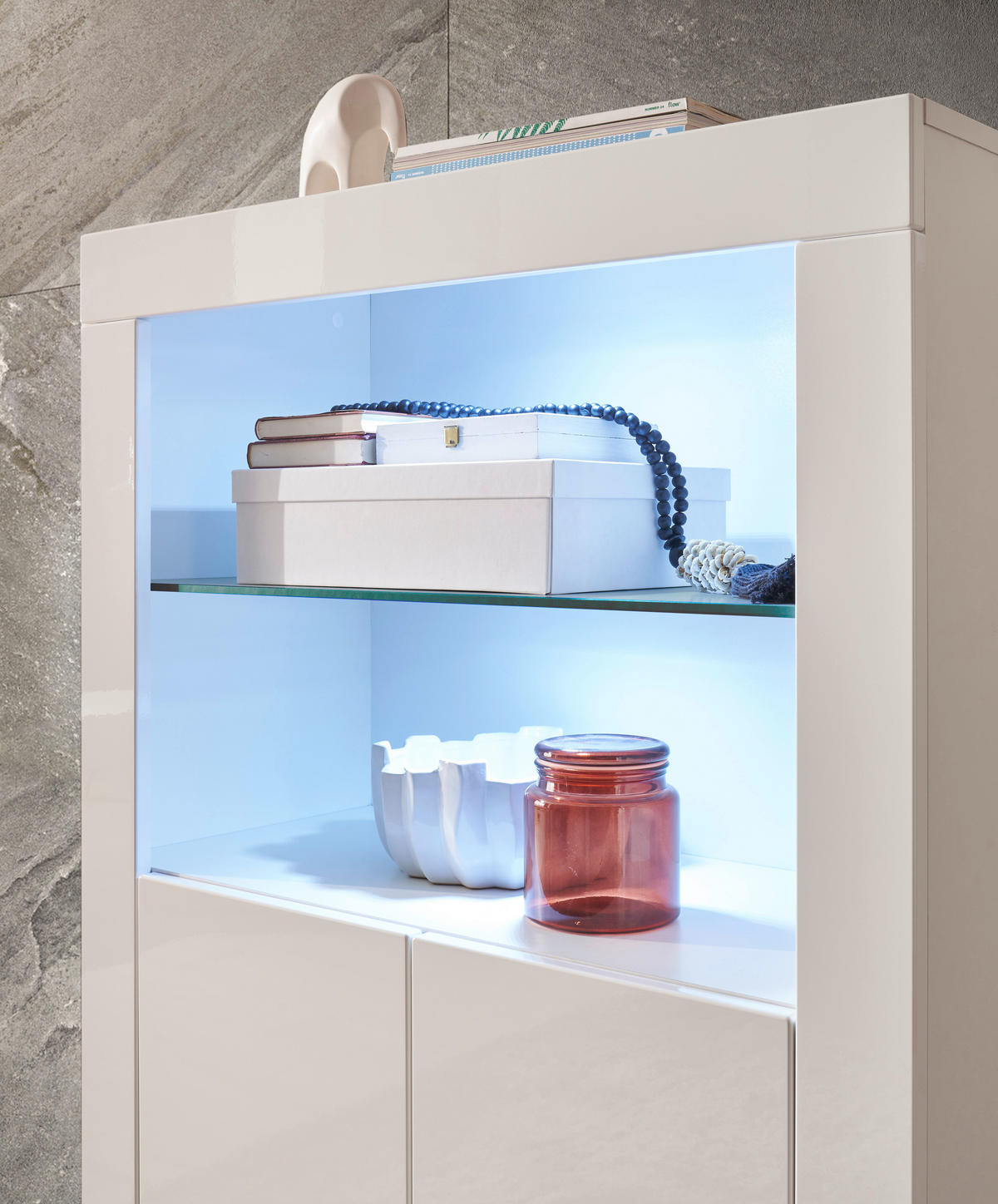 HIGHBOARD  in 80/128/38 cm  - Weiß Hochglanz/Silberfarben, Design, Glas/Holzwerkstoff (80/128/38cm) - MID.YOU