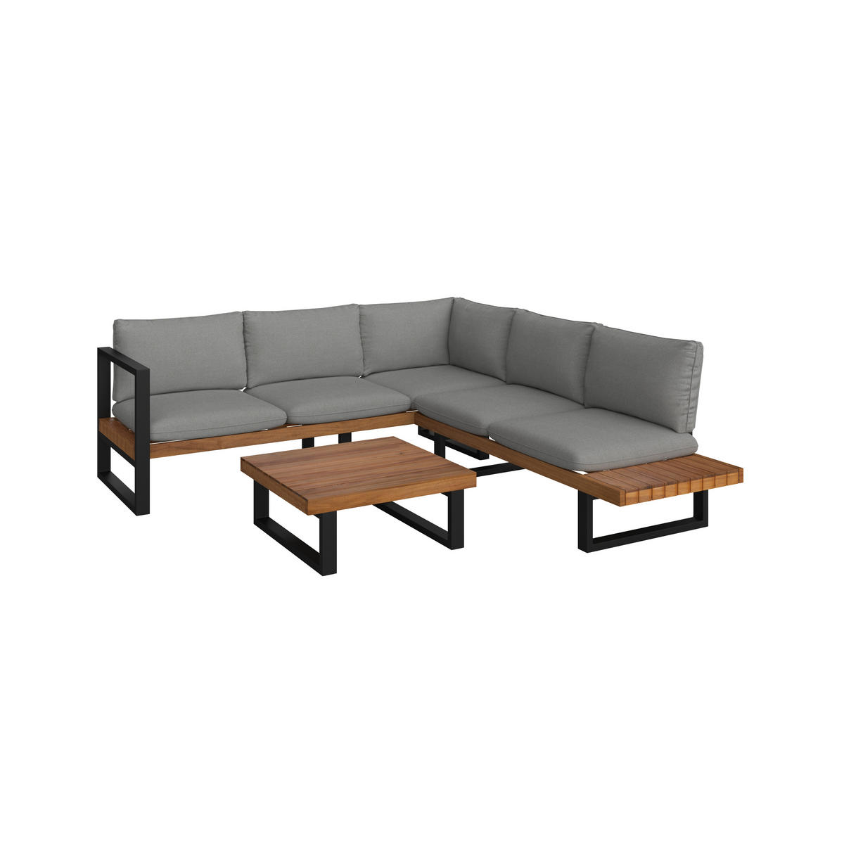 LOUNGEGARNITUR 216/234 cm Akazie massiv Stahl  - Grau/Teakfarben, MODERN, Holz/Textil (216/234cm) - Ambia Garden