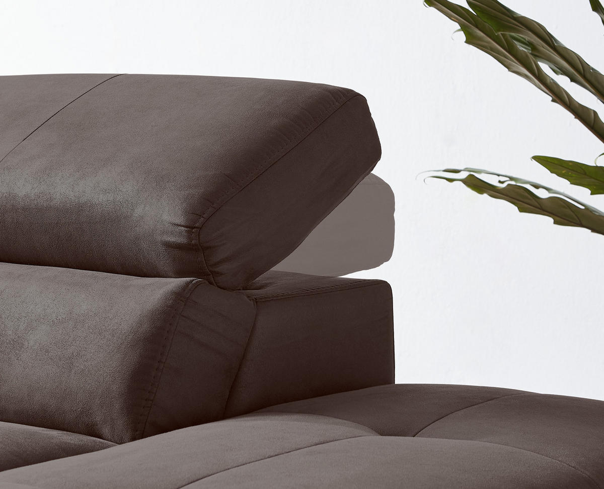 ECKSOFA in Lederlook Mokka  - Schwarz/Mokka, Natur, Holz/Textil (282/226cm) - Novel