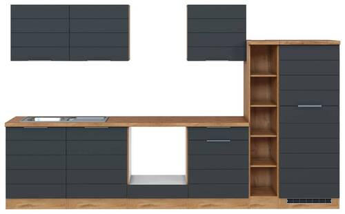 KÜCHENLEERBLOCK 330 cm in Grau, Eiche Wotan - Eiche Wotan/Grau, Design, Holzwerkstoff/Metall (330cm) - Held