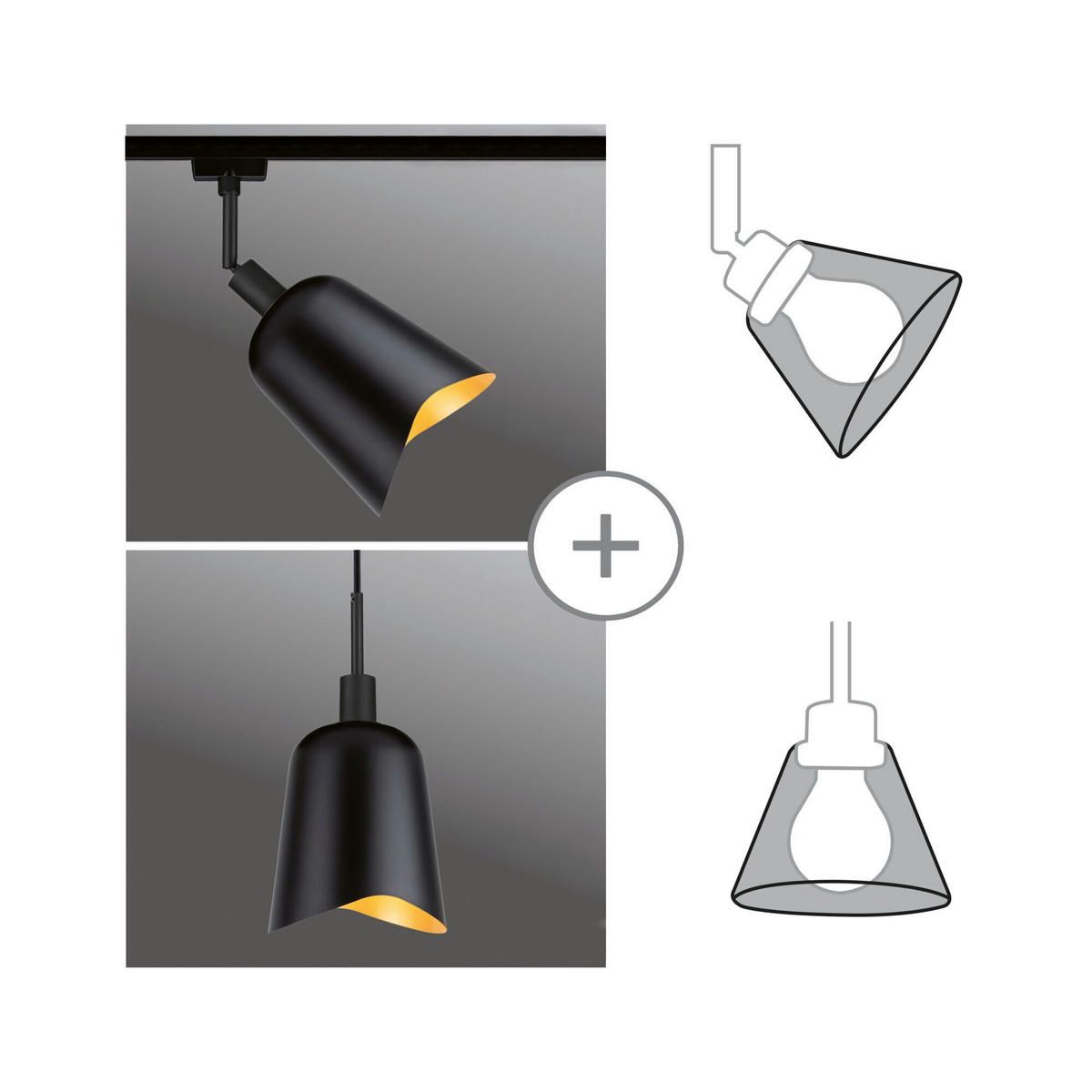 SCHIENENSYSTEM-LEUCHTENSCHIRM 14,4/17 cm   - Schwarz, Basics, Metall (14,4/17cm) - Paulmann