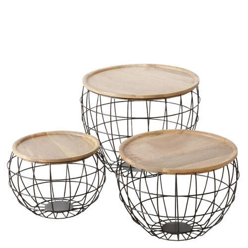 PRÍRUČNÝ STOLÍK, mangové drevo, čierna - čierna, Basics, kov/drevo (48/40cm)