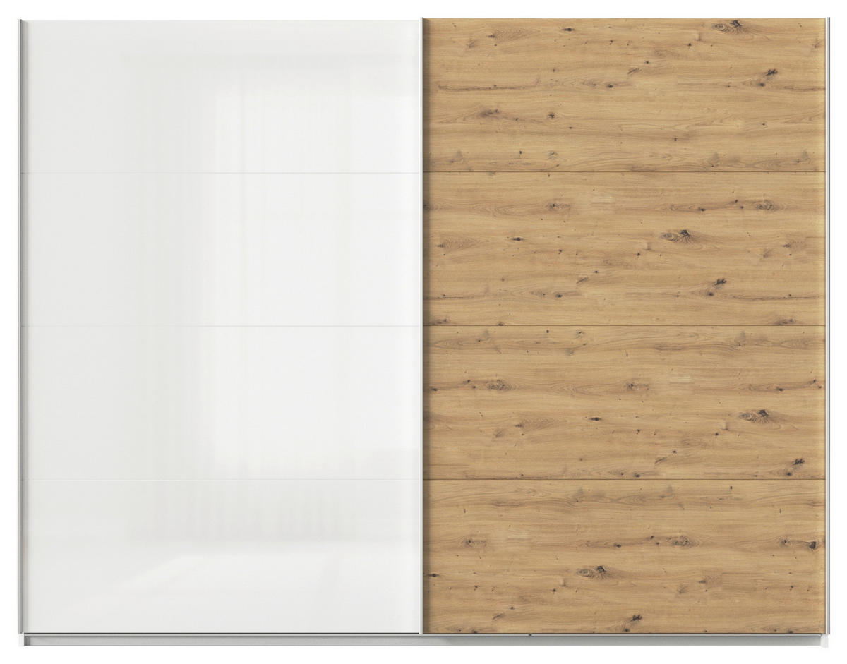 SCHWEBETÜRENSCHRANK  in Weiß, Eiche Artisan  - Alufarben/Weiß, KONVENTIONELL, Holzwerkstoff/Metall (271/210/62cm) - Xora