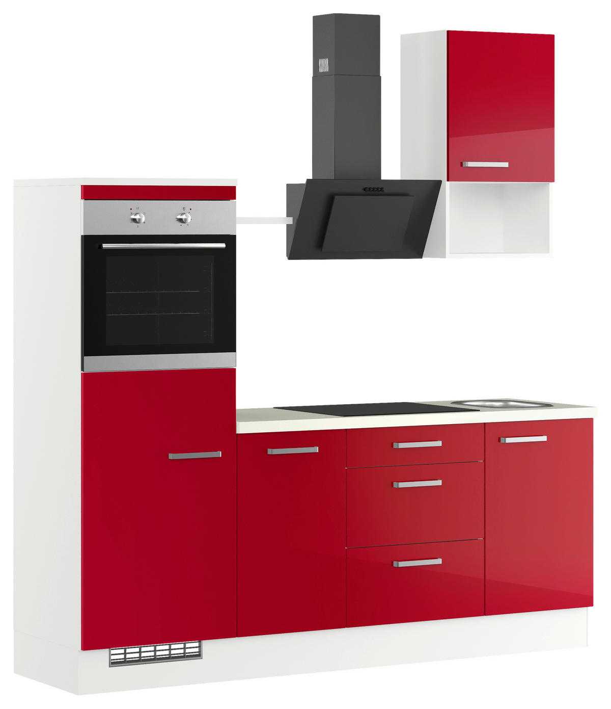 KÜCHENLEERBLOCK 215 cm   in Rot  - Edelstahlfarben/Rot, Design, Holzwerkstoff/Metall (215cm) - Impuls