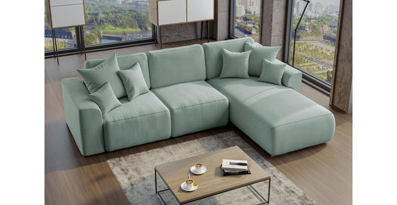 ECKSOFA in Velours Mintgrün  293/195 cm  - Chromfarben/Mintgrün, KONVENTIONELL, Kunststoff/Textil (293/195cm) - Carryhome