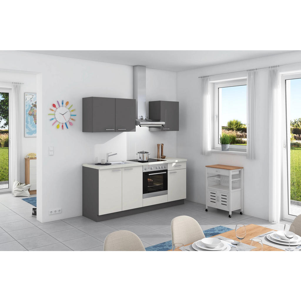 Küchenzeile Base ohne Geräte 200 cm Anthrazit/Weiß