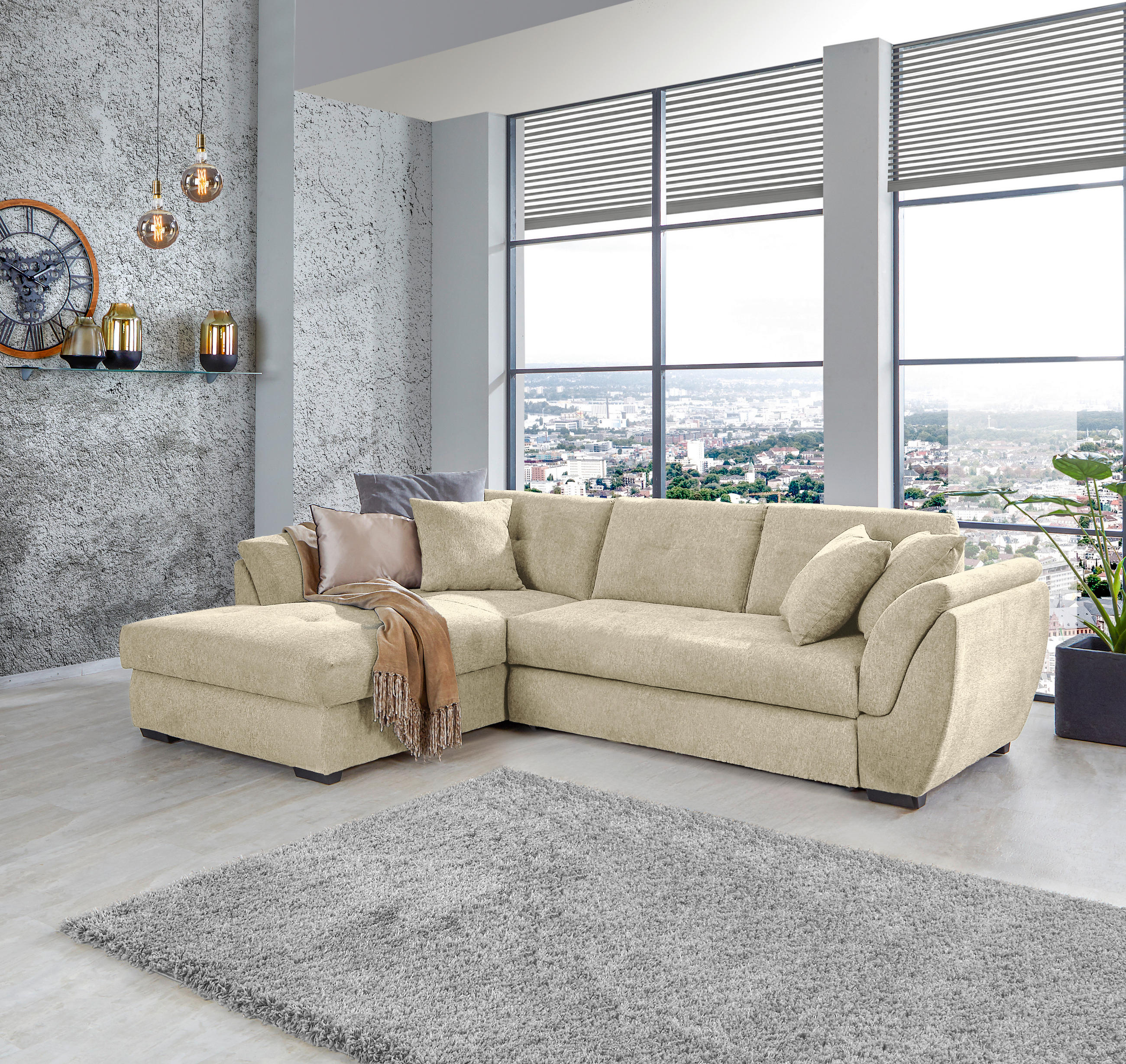 ECKSOFA Beige Webstoff  - Beige/Schwarz, Design, Kunststoff/Textil (187/278cm) - Livetastic