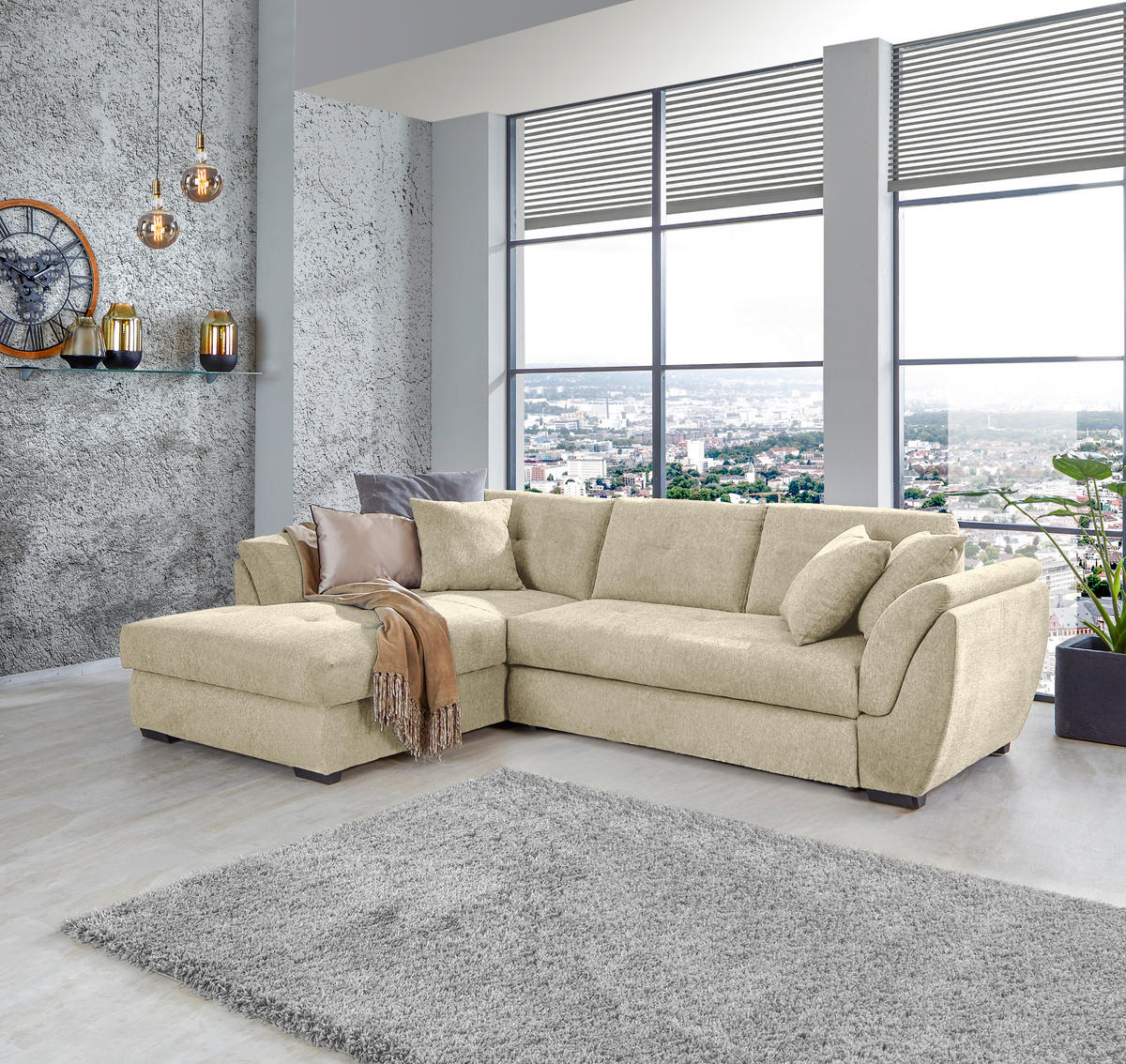 ECKSOFA Beige Webstoff  - Beige/Schwarz, Design, Kunststoff/Textil (187/278cm) - Livetastic