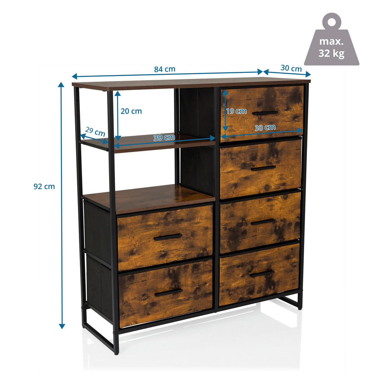 KOMMODE  in 84/92/30 cm  - Eichefarben/Schwarz, MODERN, Holzwerkstoff/Textil (84/92/30cm) - MID.YOU