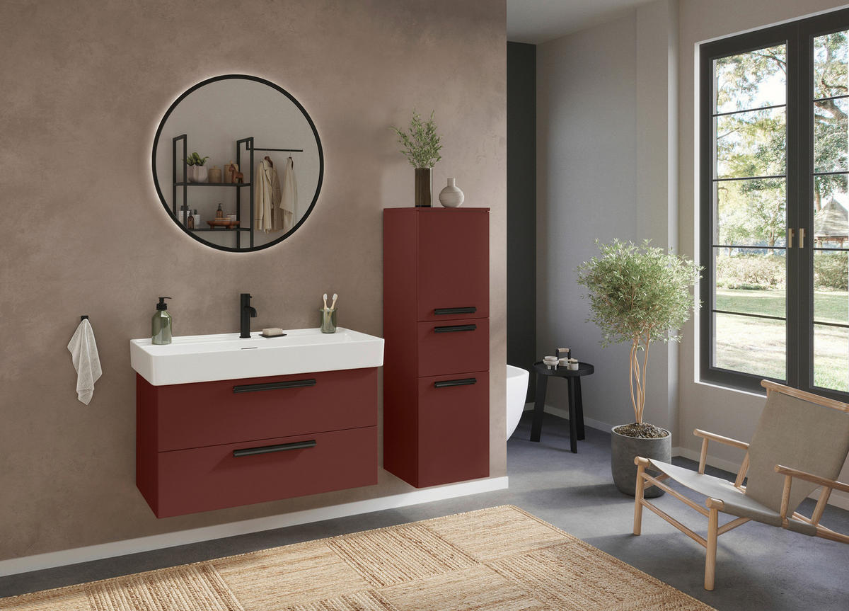 WASCHTISCHKOMBI 100 cm  - Rot/Schwarz, KONVENTIONELL, Keramik/Holzwerkstoff (100cm) - Xora