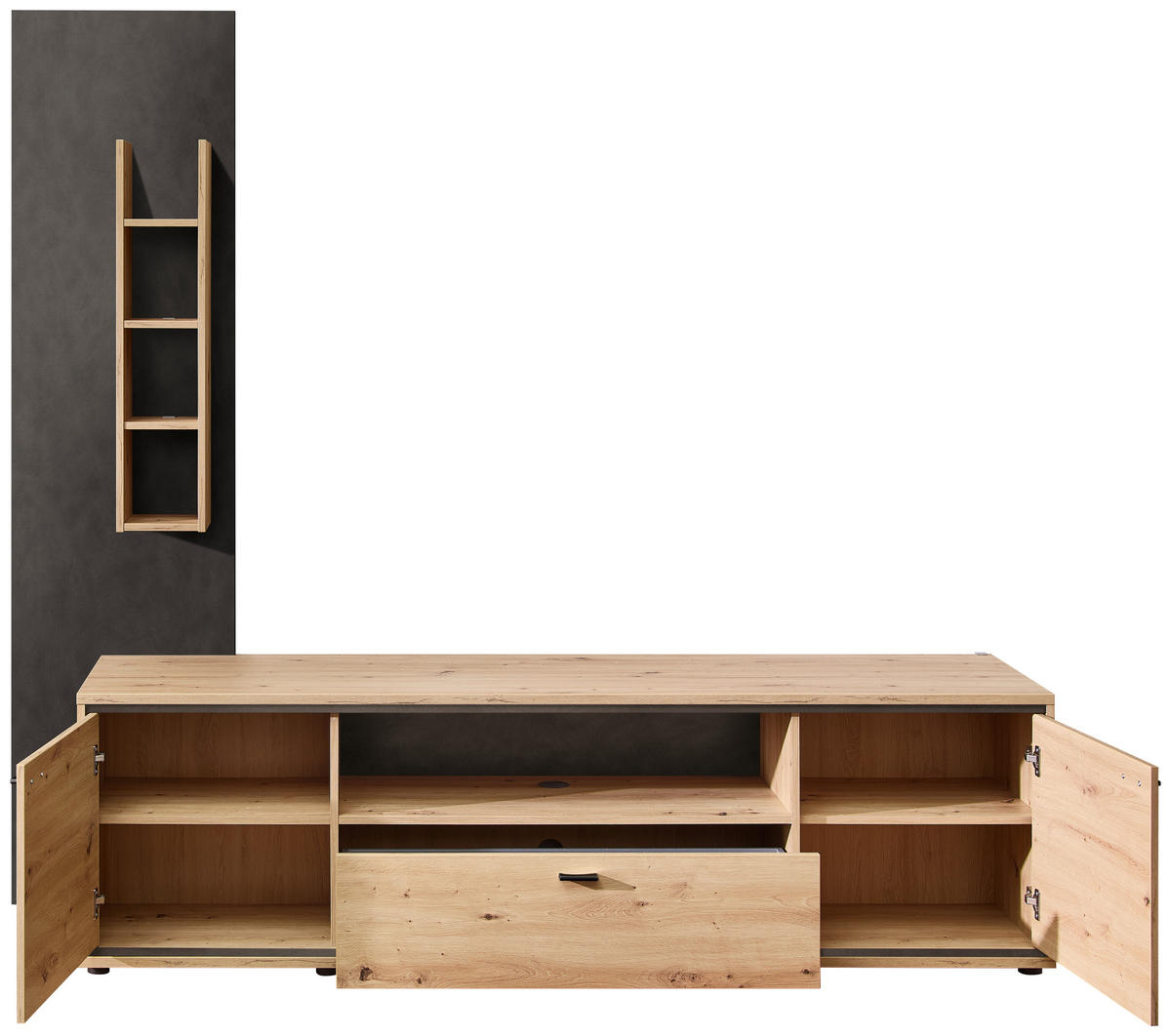 LOWBOARD Anthrazit, Eiche Artisan  220/203/49 cm  - Anthrazit/Schwarz, Design, Holzwerkstoff/Kunststoff (220/203/49cm) - Stylife