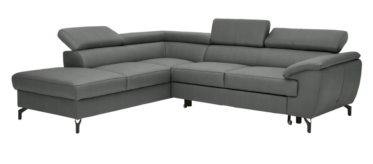 ECKSOFA in Echtleder Anthrazit  - Anthrazit/Schwarz, Design, Leder/Metall (220/256cm) - Celina Home