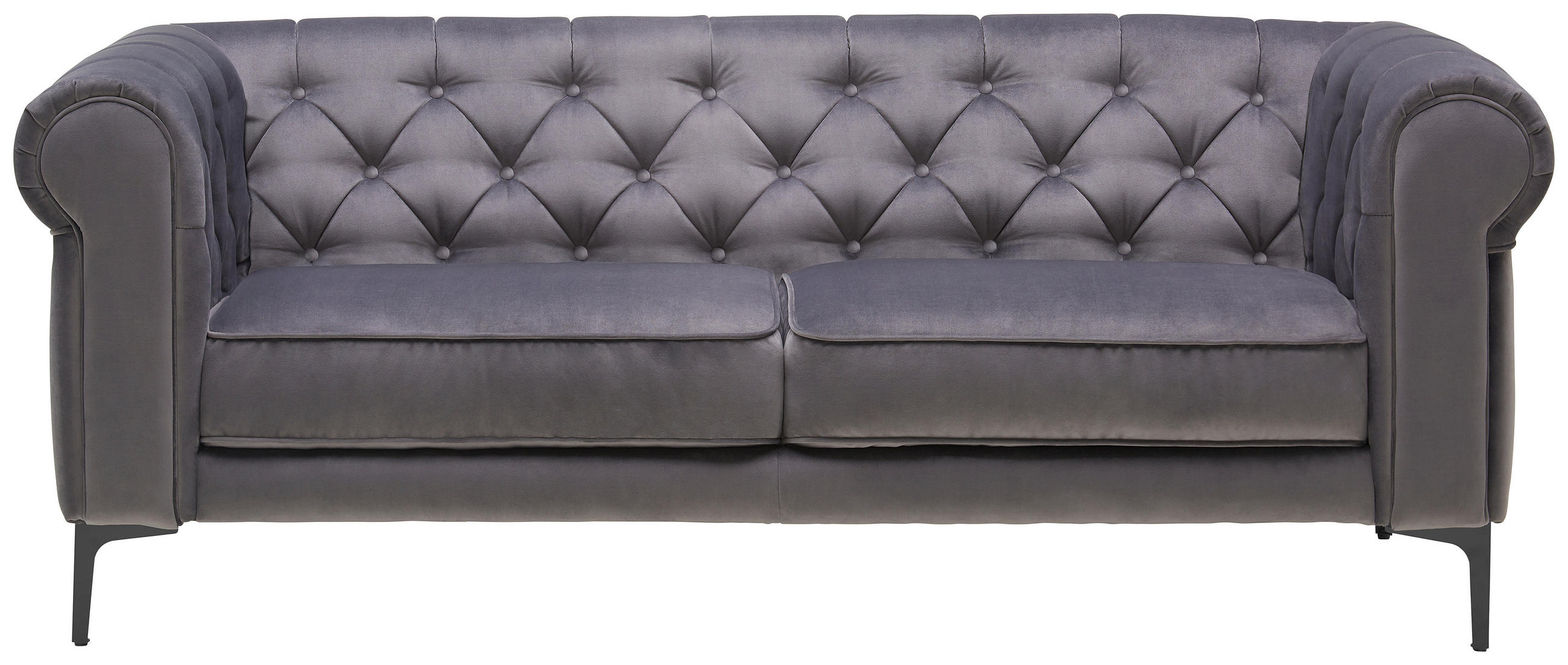 CHESTERFIELD-SOFA Samt Anthrazit - Anthrazit/Schwarz, Trend, Textil/Metall (195/75/90cm) - Carryhome