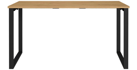 SCHREIBTISCH 140/80/75 cm Schwarz, Eichefarben in verschiedenen Holz-Dekoren erhältlich, justierbare Füße  - Eichefarben/Schwarz, MODERN, Holzwerkstoff/Metall (140/80/75cm) - Novel