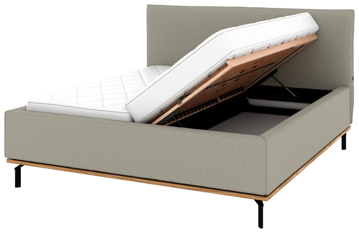 POLSTERBETT 180/200 cm,  in Hellgrau, Matratze, Lattenrost, Bettkasten, H3 + H3 = fest  - Hellgrau/Graphitfarben, Design, Holz/Textil (180/200cm) - Musterring