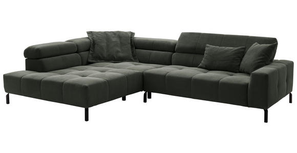 ECKSOFA Olivgrün Feincord  - Schwarz/Olivgrün, KONVENTIONELL, Textil/Metall (219/311cm) - Hom`in