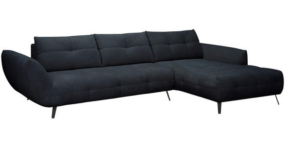 ECKSOFA Dunkelblau Chenille Armlehnenkissen, Rücken echt, Sitztiefenverstellung  - Schwarz/Dunkelblau, KONVENTIONELL, Textil/Metall (313/215cm) - Hom`in