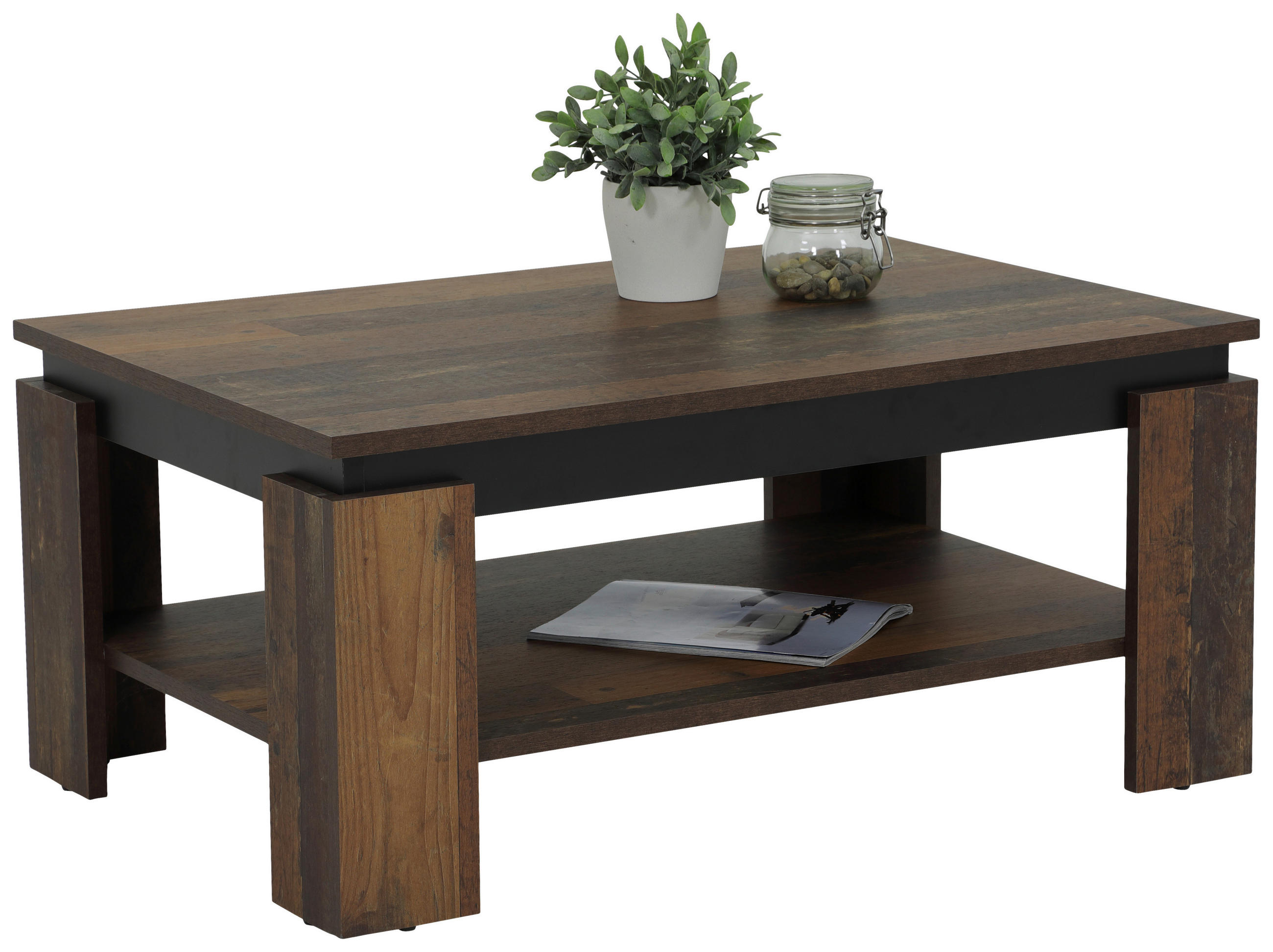 COUCHTISCH 90/60,5/41,5 cm rechteckig Schwarz, Alteiche  - Alteiche/Schwarz, KONVENTIONELL, Holzwerkstoff (90/60,5/41,5cm) - Boxxx