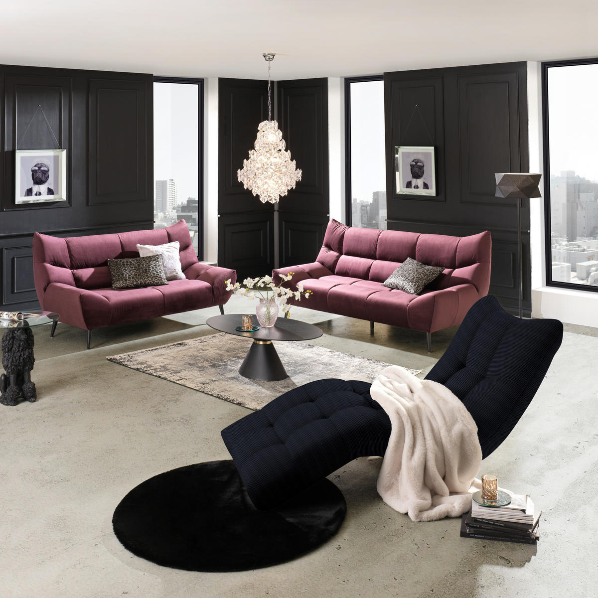 RELAXLIEGE in Cord Schwarz  - Schwarz, Design, Textil/Metall (87/93/188cm) - Xora