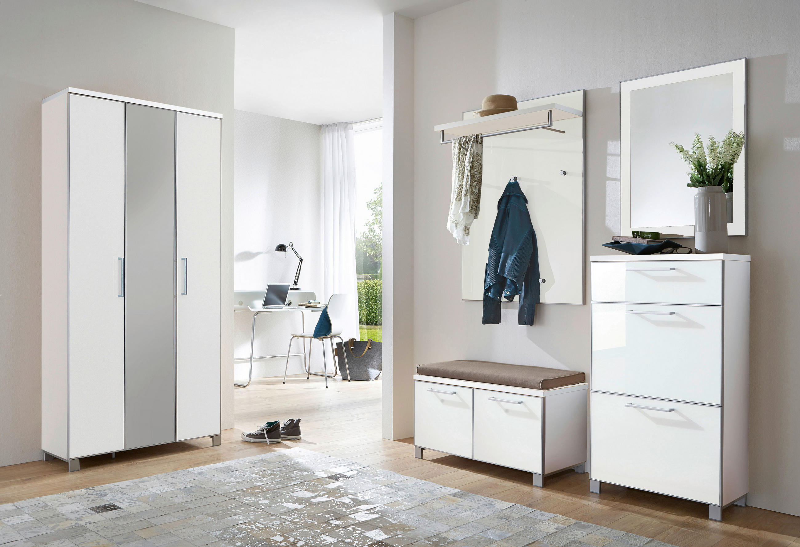 GARDEROBE 6-teilig  in 245/195/40 cm  - Taupe/Weiß, Design, Glas/Holzwerkstoff (245/195/40cm)