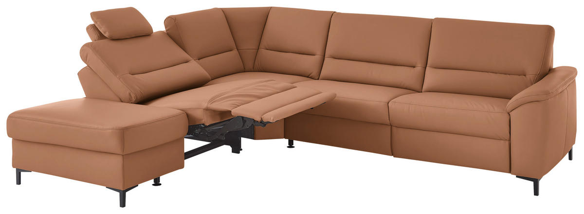 ECKSOFA  in Echtleder Cognac  249/290 cm  - Cognac/Schwarz, KONVENTIONELL, Leder/Metall (249/290cm) - Beldomo Premium