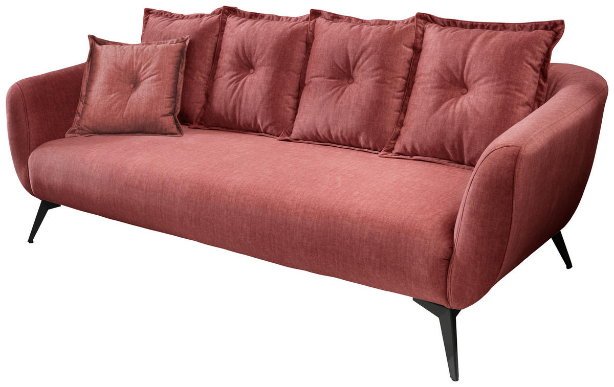 3-SITZER-SOFA in Velours Koralle  - Koralle/Schwarz, Modern, Holz/Textil (236/94/103cm) - Livetastic