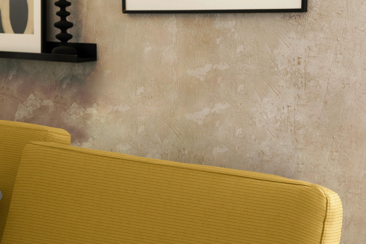 ECKSOFA  in Cord Goldfarben Rücken echt, Sitztiefenverstellung  185/298 cm  - Goldfarben/Schwarz, Design, Textil/Metall (185/298cm) - Pure Home Lifestyle