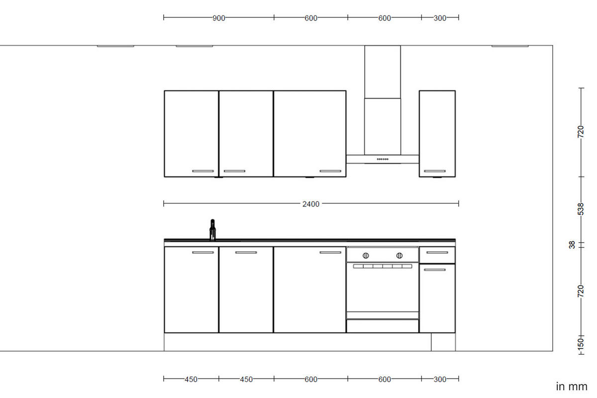 KÜCHENLEERBLOCK 240 cm   in Eichefarben, Sandfarben  - Sandfarben/Eichefarben, MODERN, Holzwerkstoff/Metall (240cm) - Nobilia