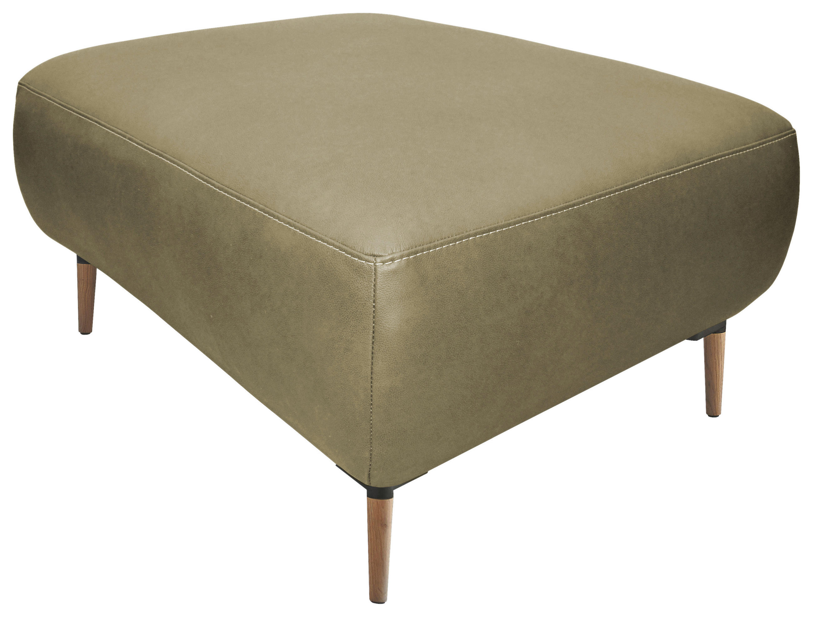 HOCKER in Leder Olivgrün  - Beige/Schwarz, Natur, Leder/Holz (65/46/55cm) - Valnatura