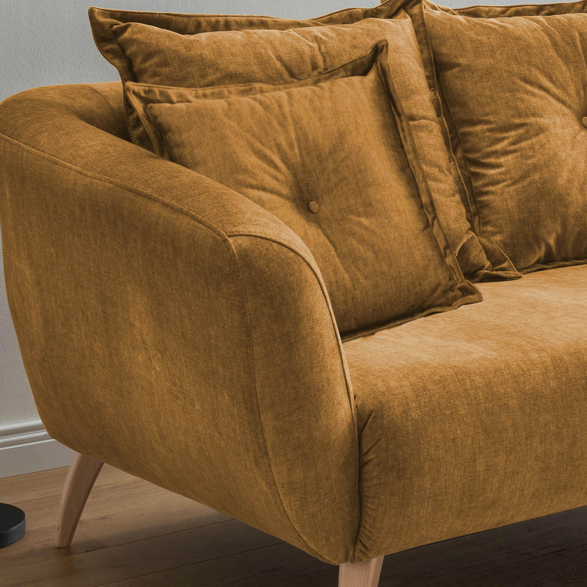 ECKSOFA in Velours Gelb  - Gelb/Buchefarben, Modern, Holz/Textil (277/162cm) - Livetastic