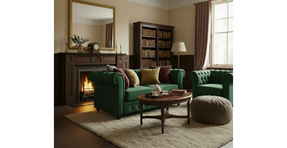 CHESTERFIELD-SOFA  in Samt Grün, Schwarz  - Schwarz/Grün, Trend, Holz/Textil (165/73/87cm) - Xora