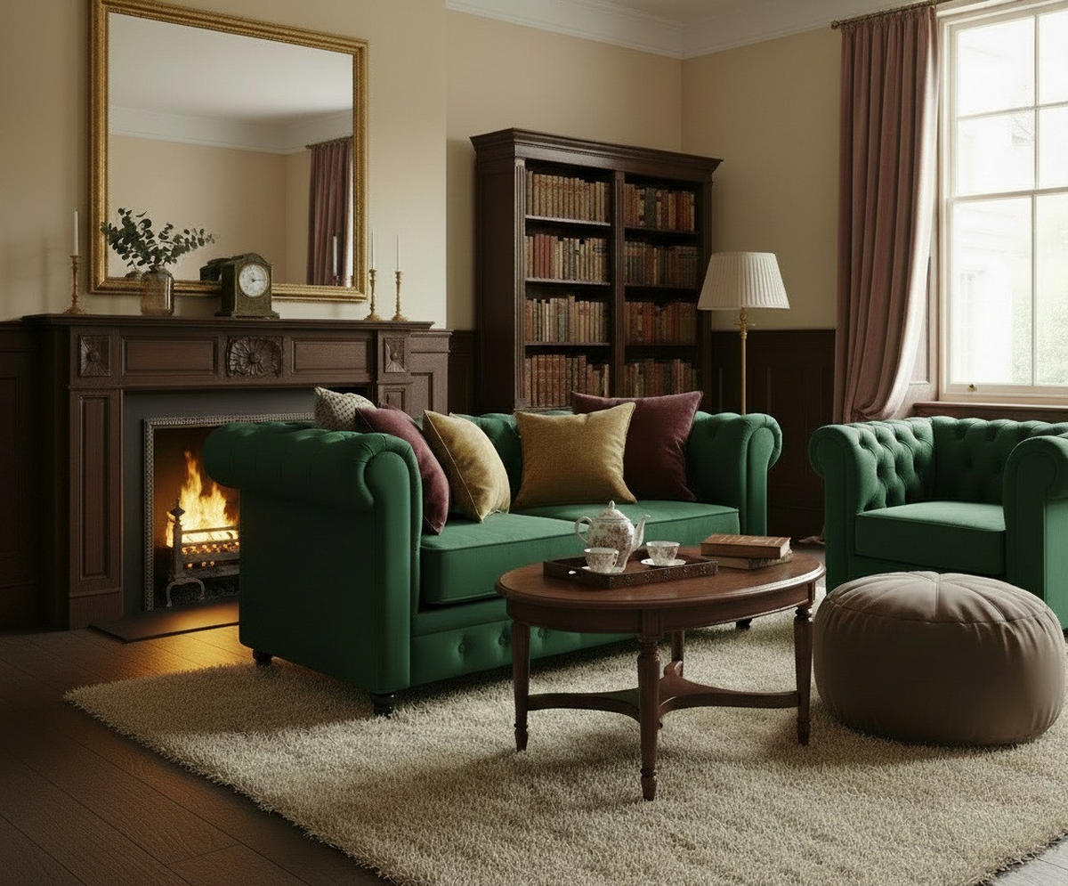 CHESTERFIELD-SOFA  in Samt Grün, Schwarz  - Schwarz/Grün, Trend, Holz/Textil (165/73/87cm) - Xora