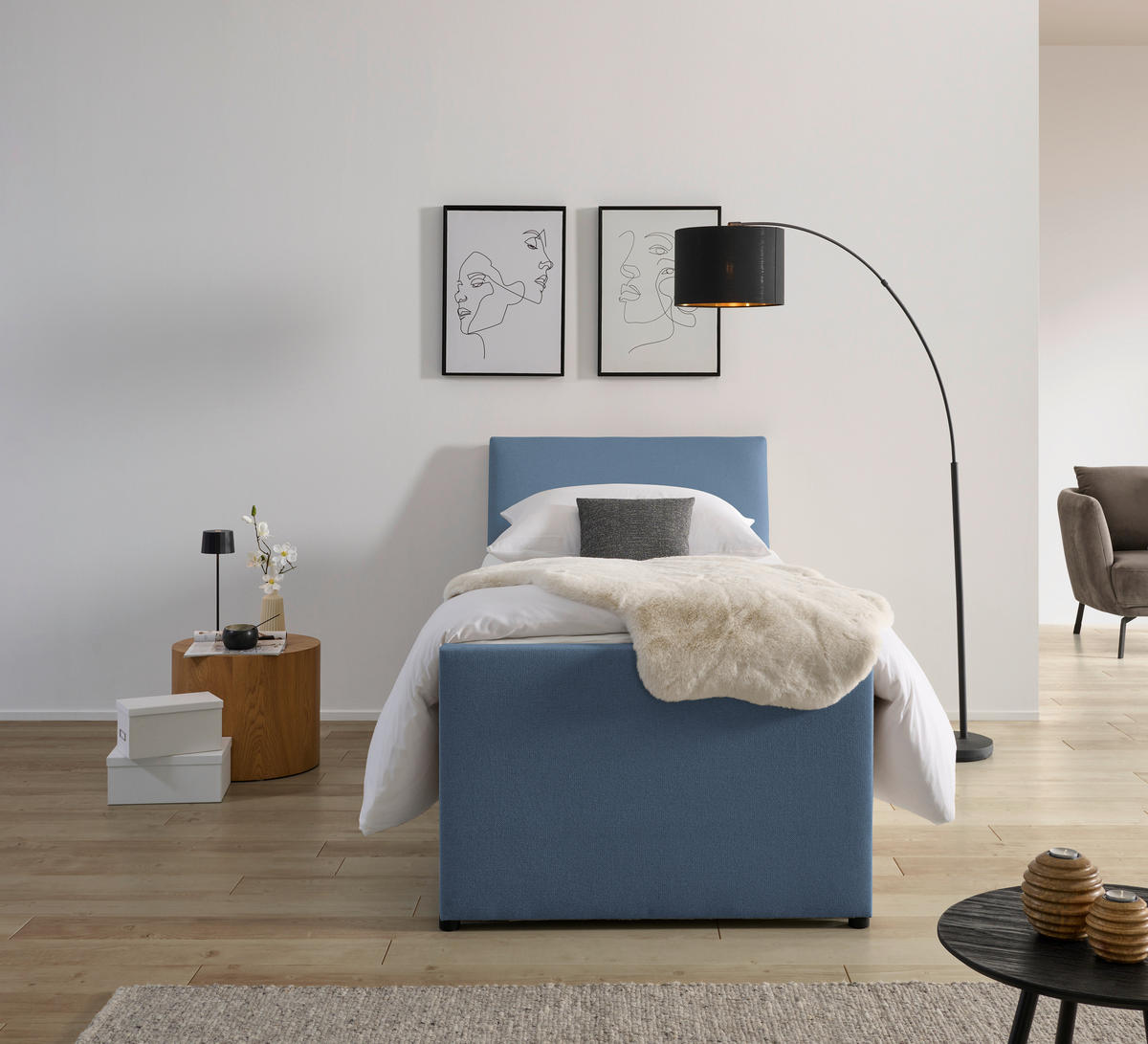 BOXSPRINGBETT 100/200 cm  in Blaugrau  - Blaugrau, Modern, Holz/Textil (100/200cm) - MID.YOU