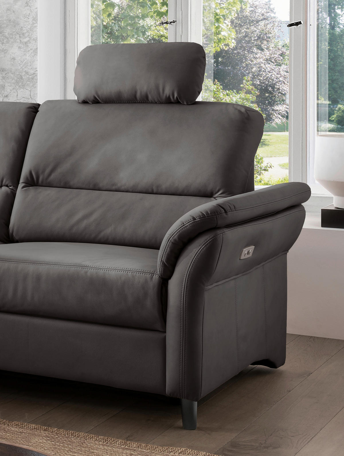 ECKSOFA in Lederlook Anthrazit  - Anthrazit/Schwarz, Modern, Holz/Textil (190/266cm) - Livetastic
