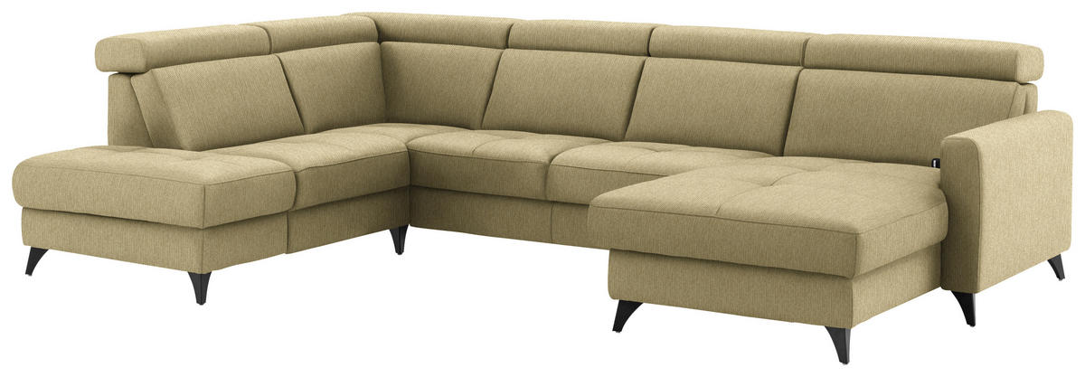 WOHNLANDSCHAFT Flachgewebe Honig  - Schwarz/Honig, Konventionell, Textil/Metall (215/333/174cm) - Beldomo System