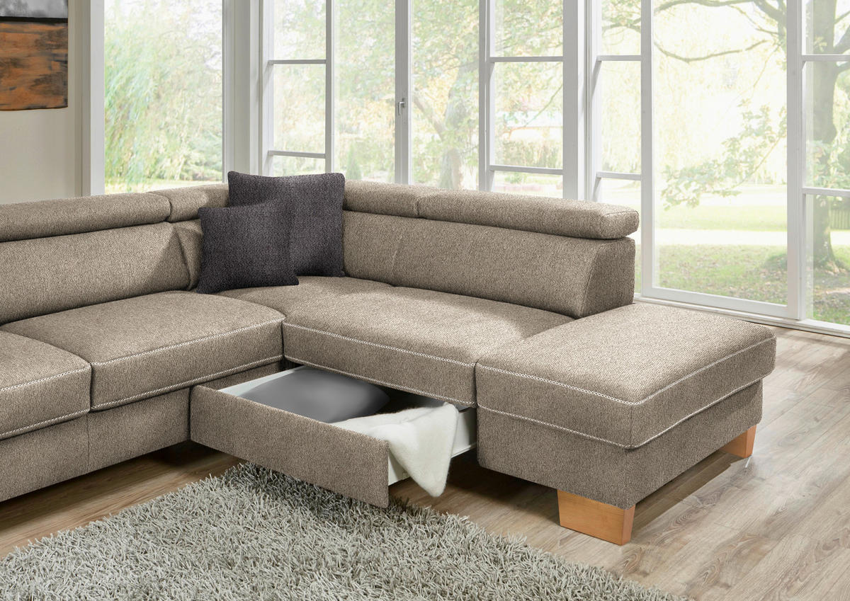 ECKSOFA in Mikrofaser Greige  - Greige/Eichefarben, Natur, Holz/Textil (226/273cm) - Beldomo System